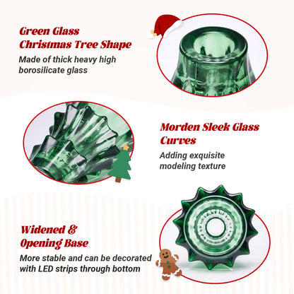 CHILL RECIPE Christmas Tree Candle Holders Xmas Glass Taper Candlestick Holders Thickened with Rubber Candle Grippers for Decoration Table Centerpiece Dinner Party Home Decor(Green 3Pcs &Box)