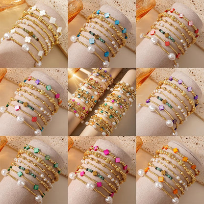 SHINUS BOHO St Patricks Day Bracelets for Women,Gold Bracelet Stack,Bohemian Green Clover Elastic Pearl Stackable Stretch Bracelet Set Fashion Festival Theme Party Saint Patricks Day Accessories Outfits Jewelry Gifts