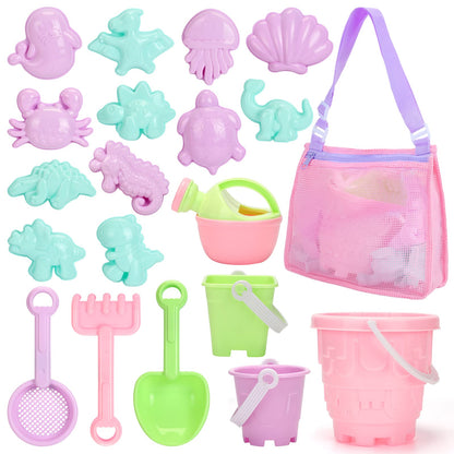 Tagitary Beach Sand Toys Set for Kids 3-10 with Bucket Watering Can Shovel Rake Sand Molds Beach Shell Bag