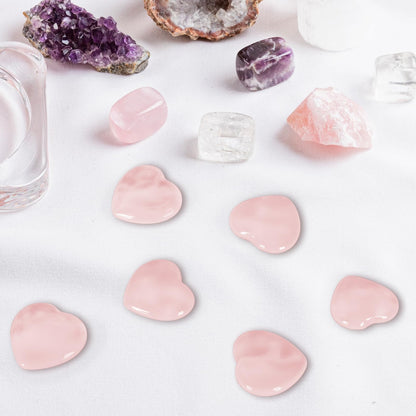 Ditind 10PCS Rose Quartz Heart Healing Crystals – Natural Handcrafted Gemstones for Love, Energy Balancing & Meditation, Crystals and Healing Stones for Spiritual Growth & Relaxation.