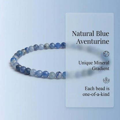 Angelstones Natural Blue Aventurine Gemstone Small Beaded Stretch Bracelet, 4mm Faceted Round Beads, Crystal Healing Bracelet for Women