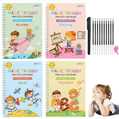 Magic Grooved Writing Books for Kids, Handwriting Practice for Ages 5–7, Tracing Books for Kids Ages 3–5, Preschool & Kindergarten Workbook with Letters, Numbers, Math & Drawing