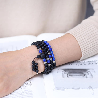 AmorWing Chakra Stones Matte Onyx Lapis Lazuli 108 Mala Beads Wrap Bracelet Necklace