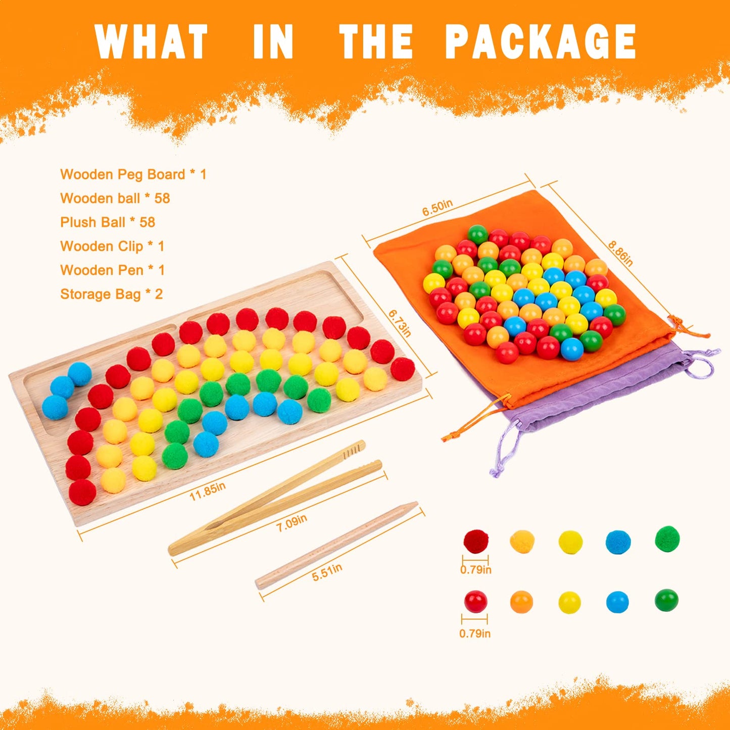 Adena Montessori Wooden Peg Balls Double-Sided Rainbow Beads Game Counting Matching Game Bead Counting Fine Motor Skill Montessori Toys Early Montessori Sorting Toys
