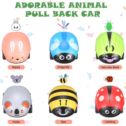 Skylety 6 Pieces Animals Pull Back Cars Sets Friction Powered Push and Go Back and Forth Vehicles Car Toys Friction Powered Vehicle Playset Toys for Christmas Gift