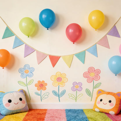 JUIIZAY Pennant Banner Flags Pastel Fabric Triangle Bunting Garland for Playroom Nursery Decor Hanging Party Decorations