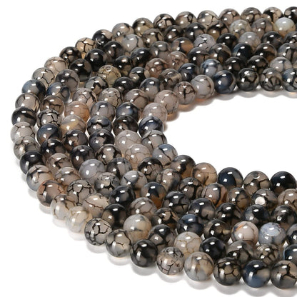 jodaying 10mm Black White Dragon Agate Smooth Round Natural Gemstone Loose Beads for Jewelry Making DIY Findings 1 Strand 15"