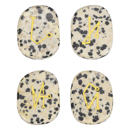 MECCANIXITY 4Pcs Engraved Chakra Stones with Reiki Symbols, Spotted Jasper Reiki Healing Crystal Gemstone 7 Chakra Crystal Stones Tumbled Palm Stone for Anxiety Relieve