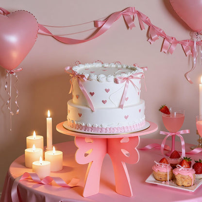 Lallisa Bow Cake Stand Pink Coquette Party Decorations 3D PVC Dessert Holder for Baby Shower Wedding Decor Holiday Props Theme Gift Birthday Bachelorette Bridal Party Supplies
