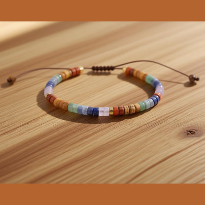 Natural Stone Bracelet, Colorful 7 Chakra Bracelet Encouragement Beaded Crystal Charm with Card for Women Meditation Calm & Comfort Gift