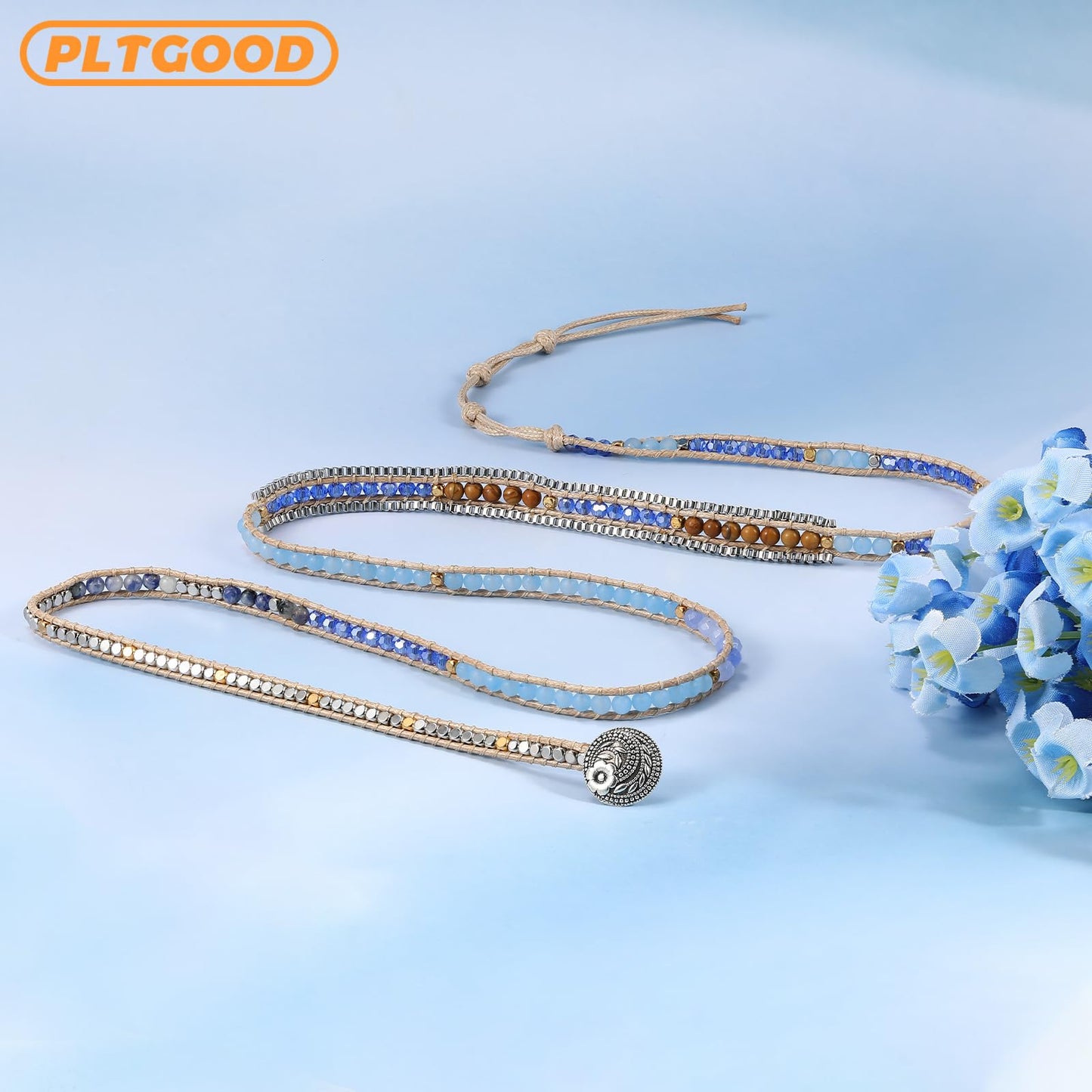 PLTGOOD Beaded Bracelets for Women Handmade Adjustable Boho Bracelets For Women Blue Natural Stone Bracelet 5 Wrap Bracelets Rope Yoga Healing Bracelet Jewelry
