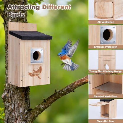 Gtongoko 2 Pack Bird Houses for Outside, Bluebird Nesting Box with Metal Predator Guard, Wooden Birdhouse Kit for Chickadees, Swallows & Finches, Assembly Required