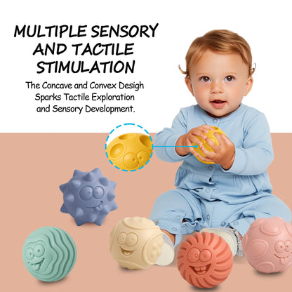 80PCS Baby Blocks Set with Storage Bucket + 6PCS Sensory Balls Bundle - Rubber Soft STEM Building Blocks for Babies 6+ Months, Textured Montessori Balls for Infants & Toddlers 6-12M, Tummy Time Gift
