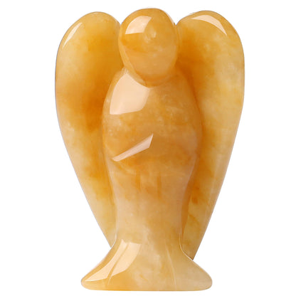 YATOJUZI 2" Yellow Jade Angel Decor Crystals Polished Natural Stone Sculpture Statue Home Room Office Desk Decoration Guardian Hand Carved Cute Figurines Energy Reiki Gifts for Women Men