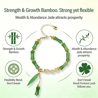 Natural Jade Beaded Bracelet for Women, Handmade Green Gemstone Adjustable Bracelet with Bamboo Leaf Charm, Minimalist Lucky Jade Jewelry, Handmade Wrist Bracelet Gift for Her, Includes Gift Box