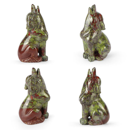 Artistone Dragon Bloodstone Wolf Statue 3 inches Howling Wolves Figurine Ornament for Home Decor Healing Crystal Animal Sculpture with Gift Box
