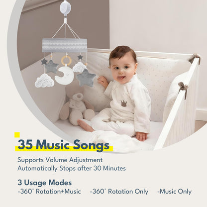 Lovvie & Joy Baby Crib Mobile,Mobile for Crib with 35 Lullabies and Stuffed Hanging Toys for Newborns Boys and Girls,Goodnight Moon Nursery Decor