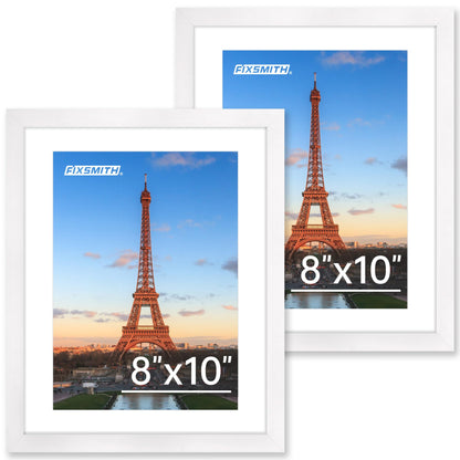 FIXSMITH 8x10 Picture Frame Set of 2, Photo Frame with HD Plexiglass, Display Pictures 5x7 with Mat or 8x10 Without Mat, White Picture Frames Collage for Tabletop or Wall Display