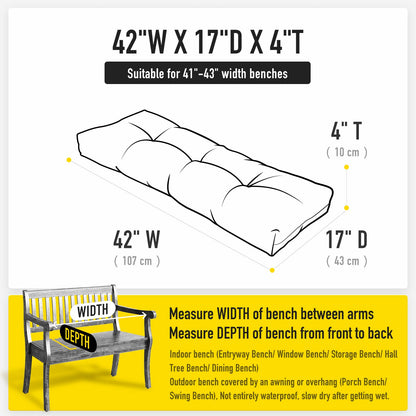 SUNROX LokGrip Non Slip Tufted Memory Foam Bench Cushion, FadeShield Water Resistant Durable Thicken Outdoor/Indoor Bench Seat Pads 42x16x4 inch, Cream
