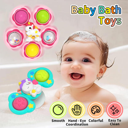 Usrela 4Pcs Suction Cup Rotating Toys for 1 Year Old Boy Girl, Bath Toys for Baby 12 18 Months, 1 2 Year Old Boy Birthday Gift, Sensory Toy for Toddler 1-3