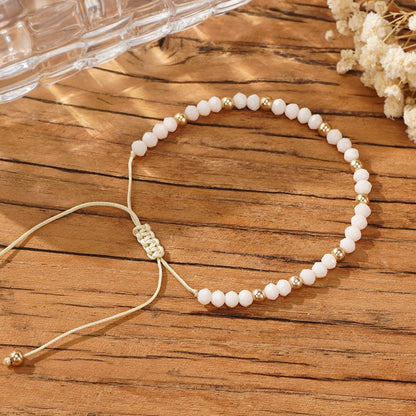 Opalencian Gold Plated Beaded Drawstring Adjustable Bracelet for Women, White Beads Bracelets Charm Couple Handmade Fashion Jewelry Gift