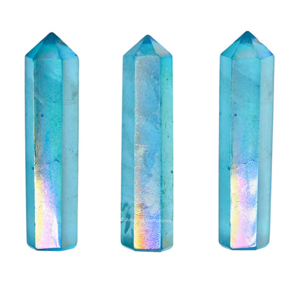 Amazing Gemstone Aqua Aura Quartz Crystal Points Bulk Healing Crystals and Stones - Pack of 3 Single Terminated Healing Wand Point Bulk Crystals for Crafts, Crystal Grid, DIY Work - Premium Crystals