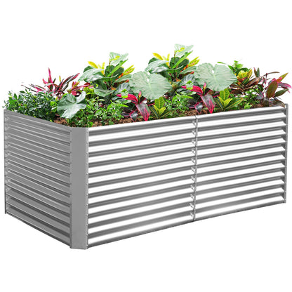 Land Guard 8x4x3ft Rectangular Galvanized Raised Garden Beds, Large-Capacity Metal Planter Box Outdoor, Durable Deep Raised Garden Bed 3ft Tall, Raised Beds for Gardening Vegetables, Classic Silver