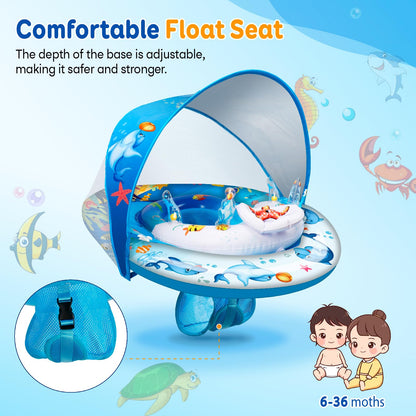 Foxgor Extra Large Baby Pool Float with UPF50+ Canopy, Anti-Flip Double Air Chambers, Adjustable Seat for Infant Toddler 6-36 Months, Ocean Toys | CPC Certified | ASTM F963 | for Pool Beach
