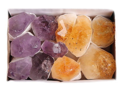 JIC Gem Mix 11-13 pcs Rough Amethyst & Citrine Crystal Point Raw Natural Stones for Jewelry Making, Wire Wrapping, Reiki Crystal Healing (Deep Color)