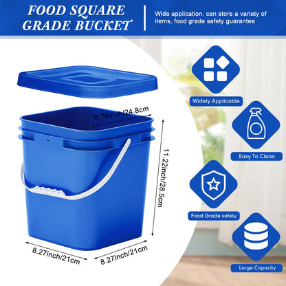 Mumufy 5 Pcs 3.5 Gallon Square Food Grade Bucket with Lid Square Bucket Pail Plastic Handles for Long Term Food Storage, Camping, Fishing, Home Organization Easy Stack and Store (Blue)