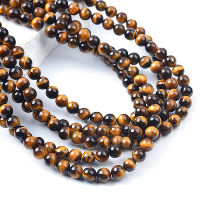 6mm Natural Yellow Tiger Eye Beads Round Gemstone Loose Beads for Jewelry Making (60-62pcs/strand)