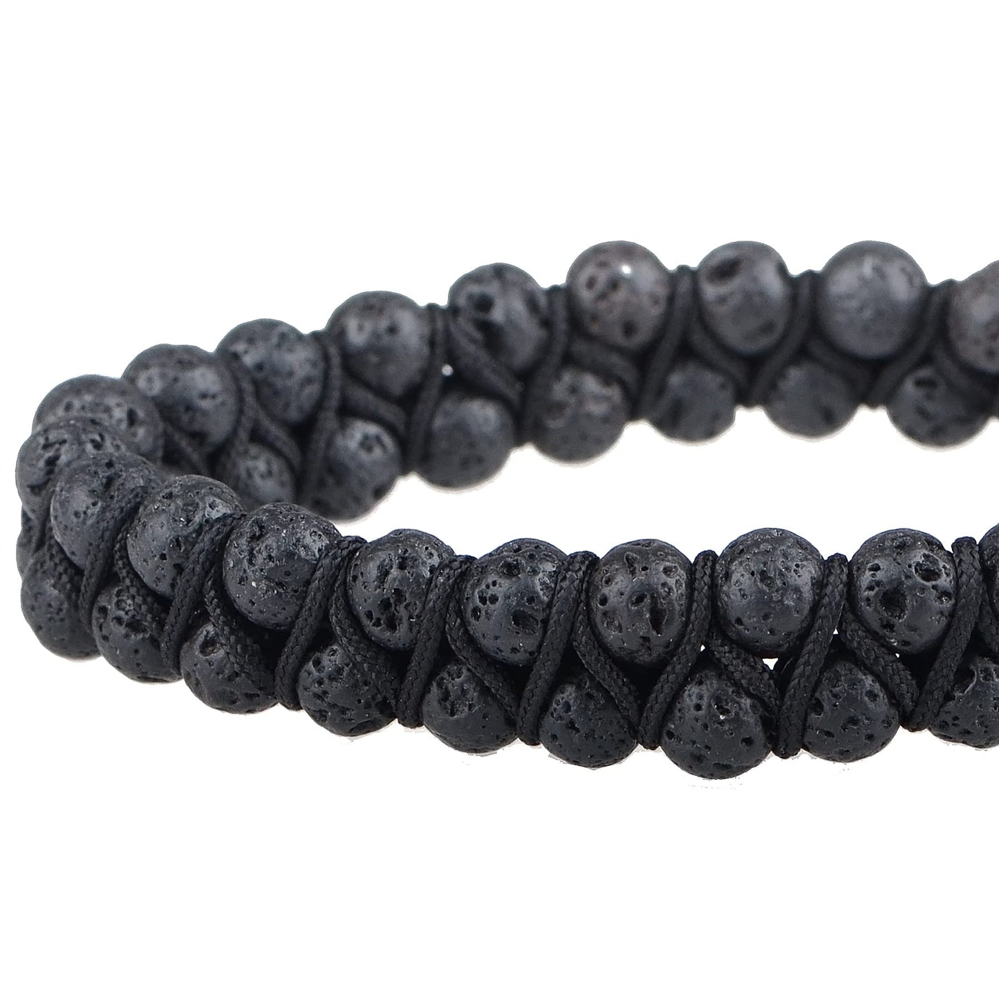 MASSIVE BEADS Natural Chakra Healing Power Crystals Macrame Bracelet Yoga Double Layer Stone Beads Gemstone Meditation Relax Anxiety Bangle for Unisex Women Men (Black Lava, 6mm)