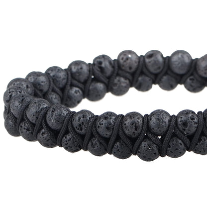 MASSIVE BEADS Natural Chakra Healing Power Crystals Macrame Bracelet Yoga Double Layer Stone Beads Gemstone Meditation Relax Anxiety Bangle for Unisex Women Men (Black Lava, 6mm)