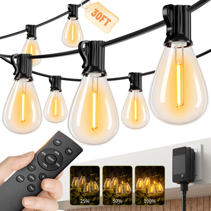 Sikitul 30FT LED Outdoor String Lights with Remote, One Continuous Strand Patio Lights with 10+1 Shatterproof S11 Bulbs, Dimmable 2200K Warm White, Timer & 3 Modes, Low Voltage for Backyard Garden