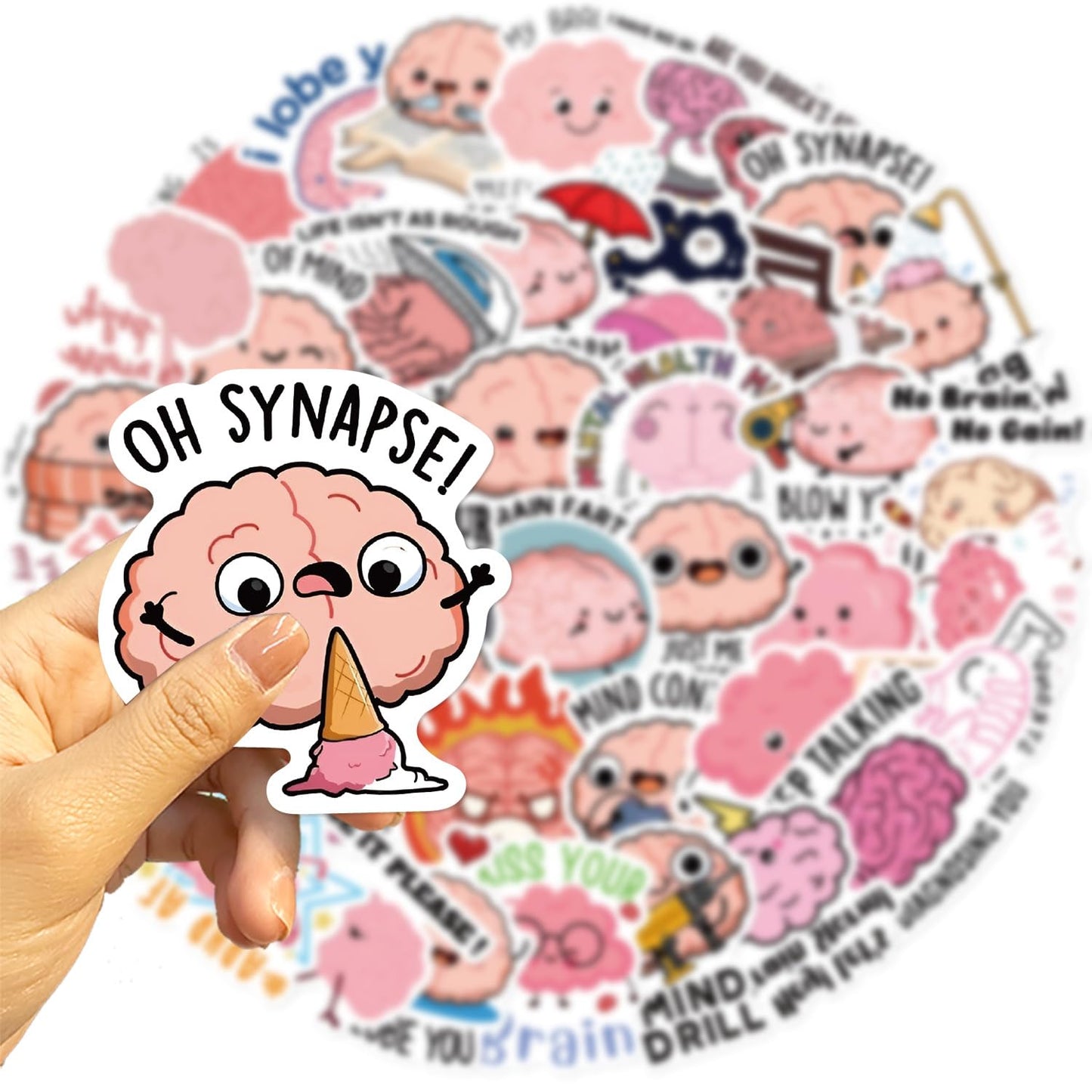 Funny Brain Stickers for Adults, 50PCS Cute Cartoon Brain Stickers Bulk,Vinyl Waterproof Mental Sticker for Water Bottle,Laptop,Phone,Scrapbook,Body Organ Biology Decals