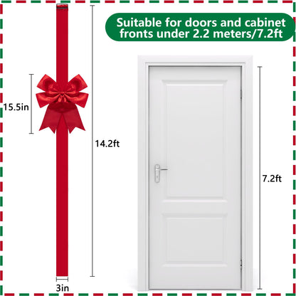 Iceyyyy 2 Pcs 14.2Ft Extra Large Christmas Front Door Warpping Bow, Adjustable Red Christmas Doors Ribbon Bow with Buckle, Giant Christmas Door Wreath Bows for Cabinet Door Home Festival Decor