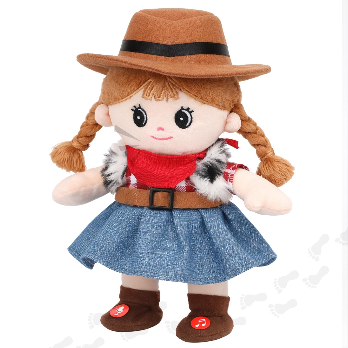 Hopearl Talking Singing Cowgirl Repeats What You Say Girl Walking Doll Electric Interactive Animated Toy Speaking Plush Buddy Gifts for Toddlers, 8''