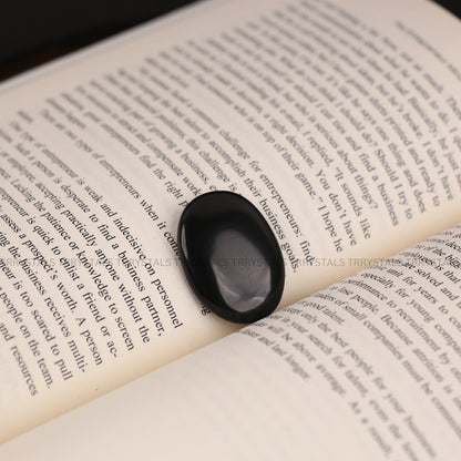 TRRYSTALS Natural Black Obsidian Zibu Coin | Engraved Gemstone Coin for Meditation & Décor | Small Polished Stone Collectible Token For Good Luck