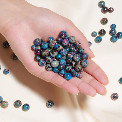 10mm Natural Blue Imperial Jasper Gemstone Beads Polished Round Smooth Stone Beads for Bracelets Jewelry Making 15inch Loose Beads