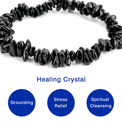 Herxion Black Tourmaline Bracelet for Women & Men- Natural Raw Beads Protection Bracelets, Irregular Chips Stretch Healing Crystals Anxiety Relief Jewelry for Stress & Negative Energy Cleansing