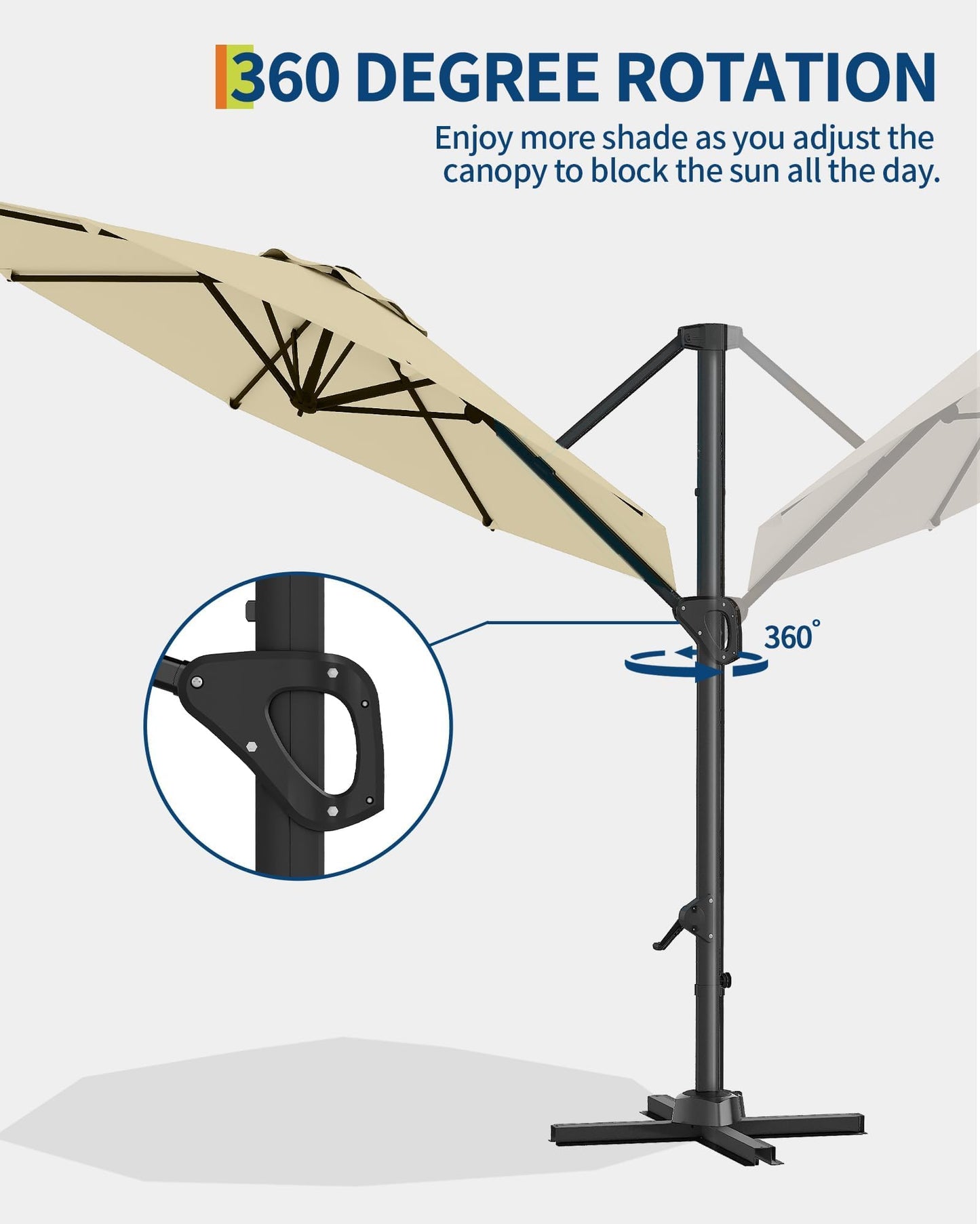 GarveeLife 10FT Patio Umbrella Outdoor Large Cantilever Umbrella Market Sun Shade Windproof Offset Umbrella with 360-Degree Rotation for Garden Deck Pool Patio, Beige