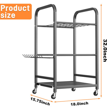 TORACK Garden Tool Organizer Stand with Wheels, Rakes Shovels Yard Tools Stand for Garage, Shed, Garden, Indoor/Outdoor Long-Handled Tools Cart