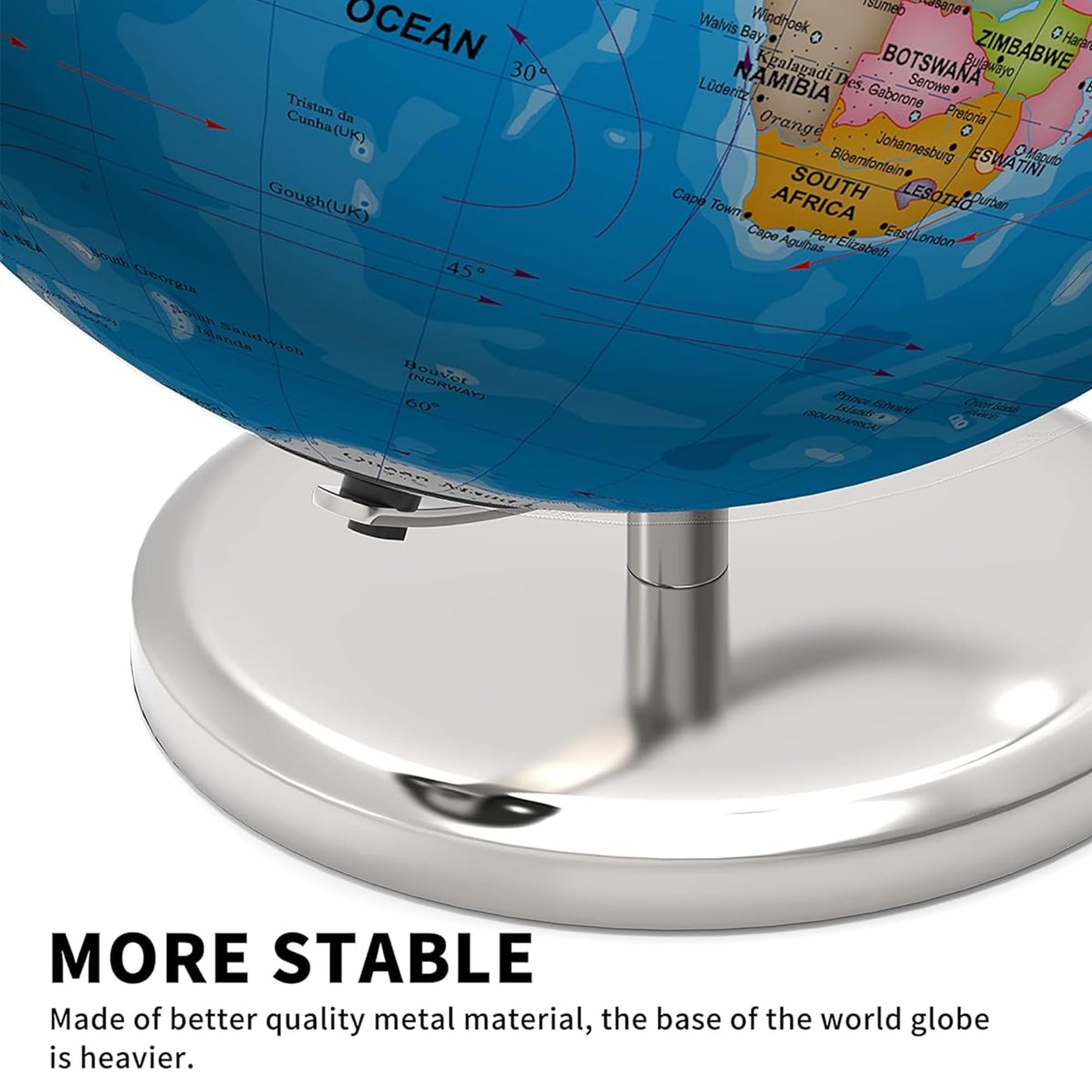 SOUNDANCE 13 Inch World Globe with Stable Heavy Metal Base, Educational Globe for Kids Learning, Large Globes Lamp with Colorful HD World Map Details, LED