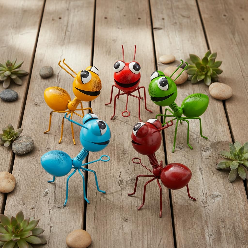 Cruis Cuka Metal Yard Art Cute Ant 5 Pcs Garden Decor for Outside Lawn Ornaments Porch Backyard Wall Sculpture Fence Decorations