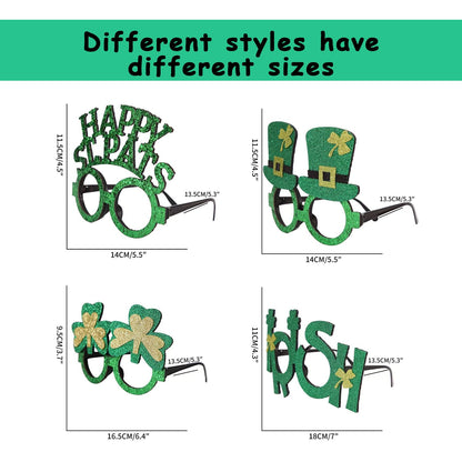 QEYRIYI St Patrick’s Glasses Frames St.Patrick’s Day Decoration Accessories Supplies 6 Pcs Green Glitter Hat Glasses Holiday Ornaments Party Photo booth Props