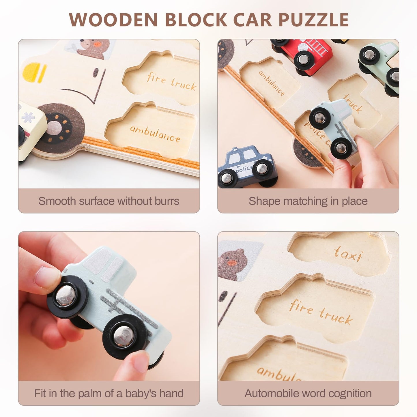 Wooden Cars Vehicle Set for Toddlers 1-3 Cars Toy for Toddlers Montessori Toys for 1+ Year Old Educational 1st Birthday Gifts