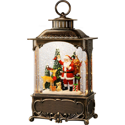 Gorrzai Santa Snow Globe Lantern Christmas Snow Globes, Lighted Christmas Decorations Indoor with Music Timer Swirling Glitter, Musical Santa Claus Reindeer Home Decor, USB or Battery Operated