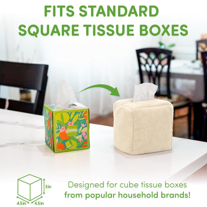 TOGI Corduroy Tissue Box Cover - Soft & Puffy Cube Design Adds a Warm, Cozy Touch - Soft Tissue Box Cover Square Fits Standard Square Boxes from Everyday Brands - Cozy Home & Office Decor (Cream)