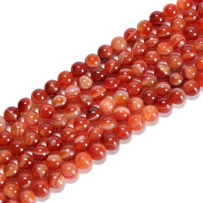 jodaying 10mm Red Stripe Agate Smooth Round Natural Gematone Loose Beads for Jewelry Making DIY Findings 1 Strand 15"