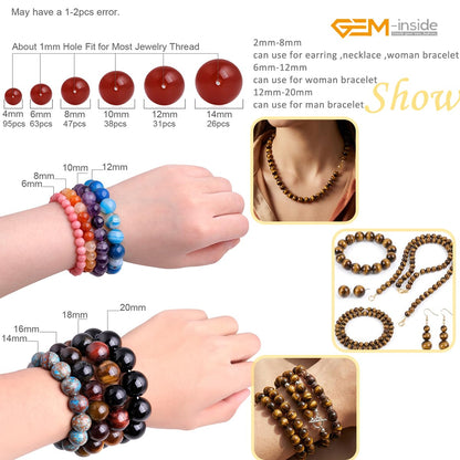 GEM-Inside Natural 8mm Tiger Eye Gemstone Loose Beads Round Crystal Energy Stone Power for Jewelry Making 15''